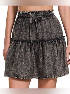 NWOT Zenana Acid Washed Tiered Mini Skirt Size L